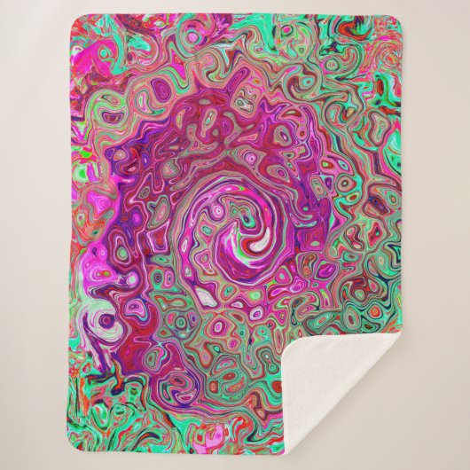 Abstracte magenta en groene retrorvloeistof sherpa deken (Voorkant)