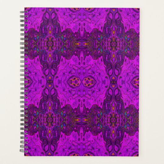 Abstracte Magenta en Zwarte Groovy Patroon Planner (Voorkant)