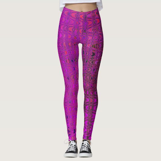 Abstracte Magenta Retro Boomerang Waves Leggings (Voorkant)