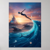 Abstracte man springt woestijn poster (Voorkant)