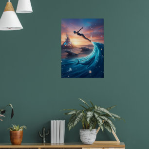Abstracte man springt woestijn poster