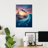 Abstracte man springt woestijn poster (Thuiskantoor)