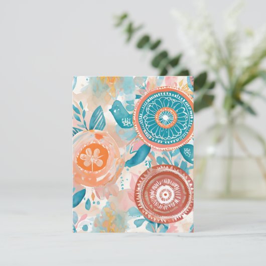 Abstracte Mandala Flowers Feestdagenkaart (Staand voorkant)