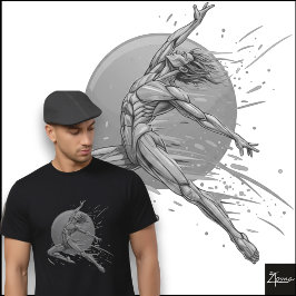 Abstracte mannelijke danser Neon springende figuur T-shirt