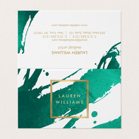 Abstracte maragdgroene penseelstreken visitekaartje (Buitenkant ongevouwen)