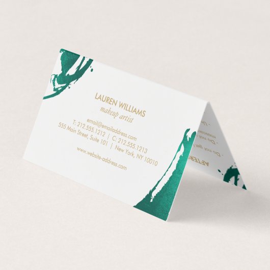 Abstracte maragdgroene penseelstreken visitekaartje (Achterkant)