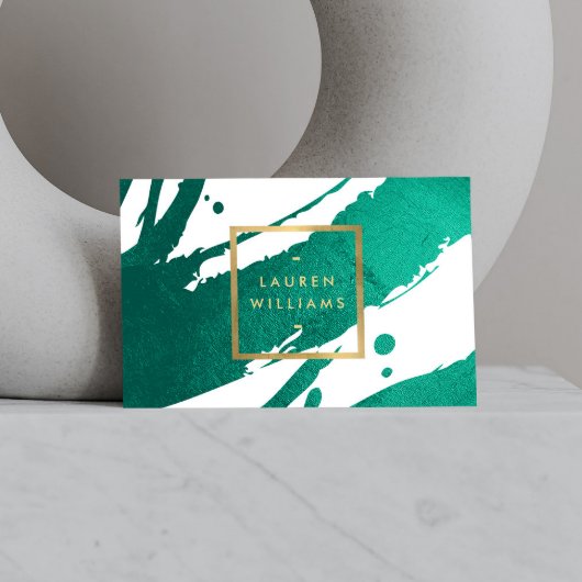 Abstracte maragdgroene penseelstreken visitekaartje