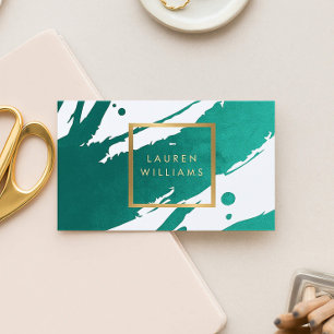 Abstracte maragdgroene penseelstreken visitekaartje