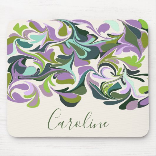 Abstracte Marble Art Paars en Green Custom Name Muismat (Voorkant)