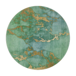 ABSTRACTE MARBLE GREEN GOLD TRAY CUTARD SNIJPLANK