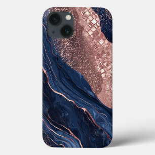 Abstracte marine en roosgouden marmerontwerp Case-Mate iPhone case