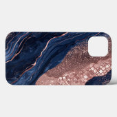 Abstracte marine en roosgouden marmerontwerp Case-Mate iPhone case (Achterkant (horizontaal))