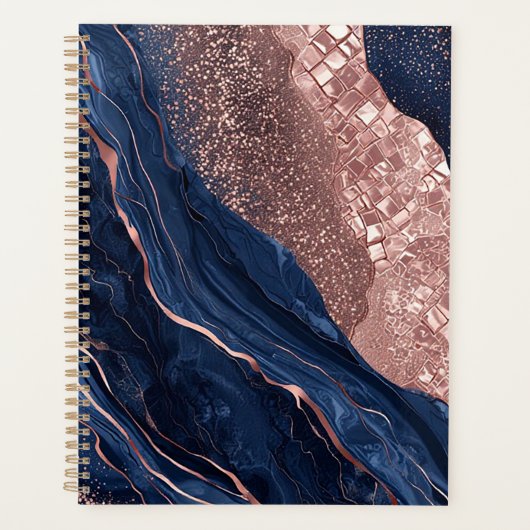 Abstracte marine en roosgouden marmerontwerp planner (Voorkant)