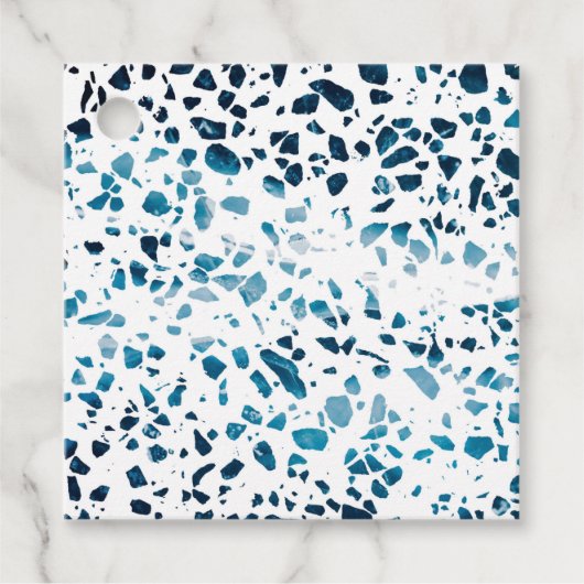 Abstracte marine Terrazzo Mosaic & Light Blue Patt Bedankjes Labels (Voorkant)