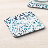 Abstracte marine Terrazzo Mosaic & Light Blue Patt Bier Onderzetter (Linkerzijde)
