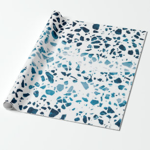 Abstracte marine Terrazzo Mosaic & Light Blue Patt Cadeaupapier