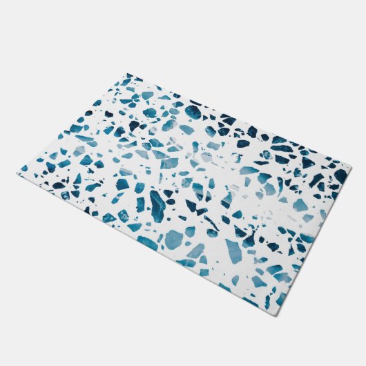 Abstracte marine Terrazzo Mosaic & Light Blue Patt Deurmat (Schuin)