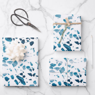 Abstracte marine Terrazzo Mosaic & Light Blue Patt Inpakpapier Vel