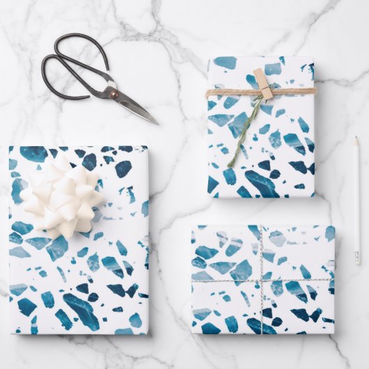 Abstracte marine Terrazzo Mosaic & Light Blue Patt Inpakpapier Vel (Voorkant)