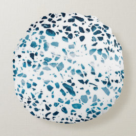 Abstracte marine Terrazzo Mosaic & Light Blue Patt Rond Kussen