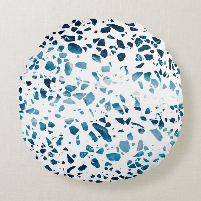 Abstracte marine Terrazzo Mosaic & Light Blue Patt Rond Kussen (Voorkant)
