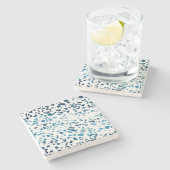 Abstracte marine Terrazzo Mosaic & Light Blue Patt Stenen Onderzetter (Zijkant)