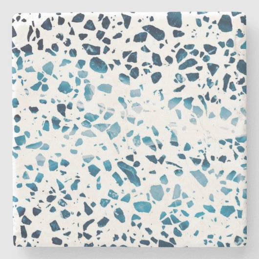 Abstracte marine Terrazzo Mosaic & Light Blue Patt Stenen Onderzetter (Voorkant)
