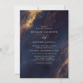 Abstracte marineblauw en gouden moderne bruiloft kaart (Voorkant)