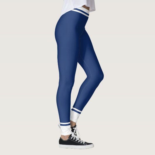 Abstracte marineblauw en witte streped leggings (Rechts)
