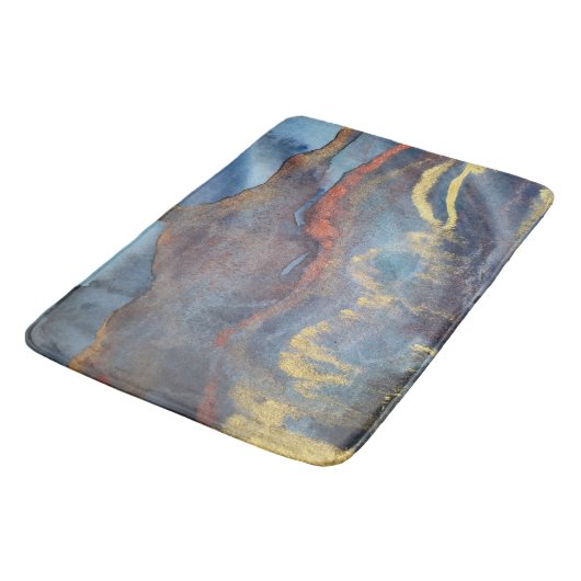 Abstracte marineblauw gouden Waterverf elegant mod Badmat (Gekanteld)