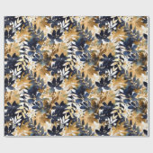 Abstracte marineblauwe bloemen & bruine bladeren cadeaupapier (Vlak)