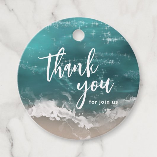 Abstracte marinestrandbruiloft bedankt bedankjes labels (Voorkant)