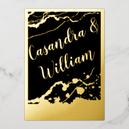 Abstracte marmer Veining Gold Borders Weddenschap Folie Uitnodiging