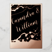 Abstracte marmer Veining Gold Borders Weddenschap Folie Uitnodiging (Voorkant)