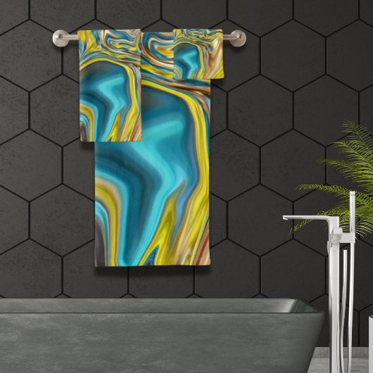 abstracte marmer zwelt gele blauwgroen turkooizen bad handdoek