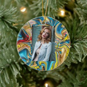 abstracte marmer zwelt gele blauwgroen turkooizen  keramisch ornament