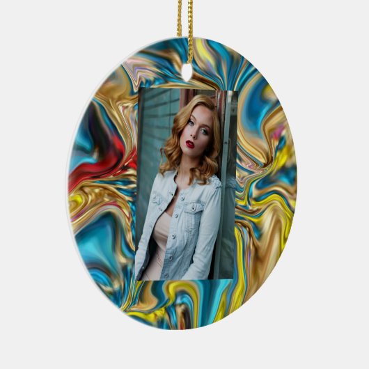 abstracte marmer zwelt gele blauwgroen turkooizen  keramisch ornament (Rechts)