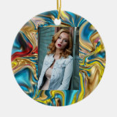 abstracte marmer zwelt gele blauwgroen turkooizen  keramisch ornament (Voorkant)