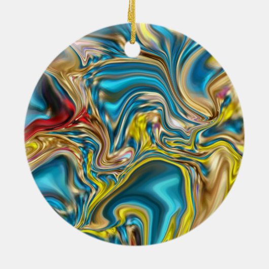 abstracte marmer zwelt gele blauwgroen turkooizen  keramisch ornament (Achterkant)