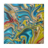 abstracte marmer zwelt gele blauwgroen turkooizen tegeltje (Voorkant)