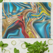 abstracte marmer zwelt gele blauwgroen turkooizen  theedoek (Gevouwen)