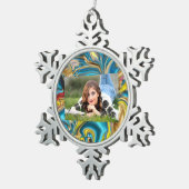 abstracte marmer zwelt gele blauwgroen turkooizen tin sneeuwvlok ornament (Rechts)