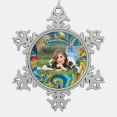 abstracte marmer zwelt gele blauwgroen turkooizen  tin sneeuwvlok ornament (Voorkant)