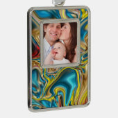 abstracte marmer zwelt gele blauwgroen turkooizen  verzilverd omlijst ornament (Rechts)