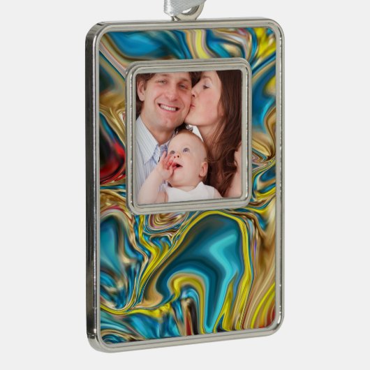 abstracte marmer zwelt gele blauwgroen turkooizen verzilverd omlijst ornament (Rechts)