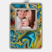 abstracte marmer zwelt gele blauwgroen turkooizen  verzilverd omlijst ornament (Voorkant)