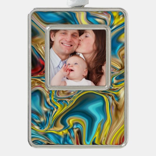 abstracte marmer zwelt gele blauwgroen turkooizen  verzilverd omlijst ornament (Voorkant)