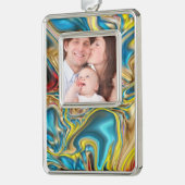 abstracte marmer zwelt gele blauwgroen turkooizen  verzilverd omlijst ornament (Links)