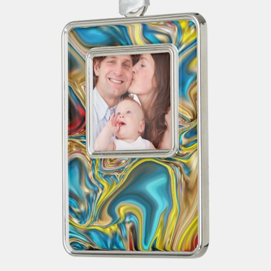 abstracte marmer zwelt gele blauwgroen turkooizen  verzilverd omlijst ornament (Links)