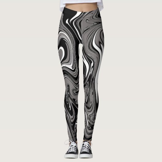 Abstracte marmerafbeelding zwart leggings (Voorkant)